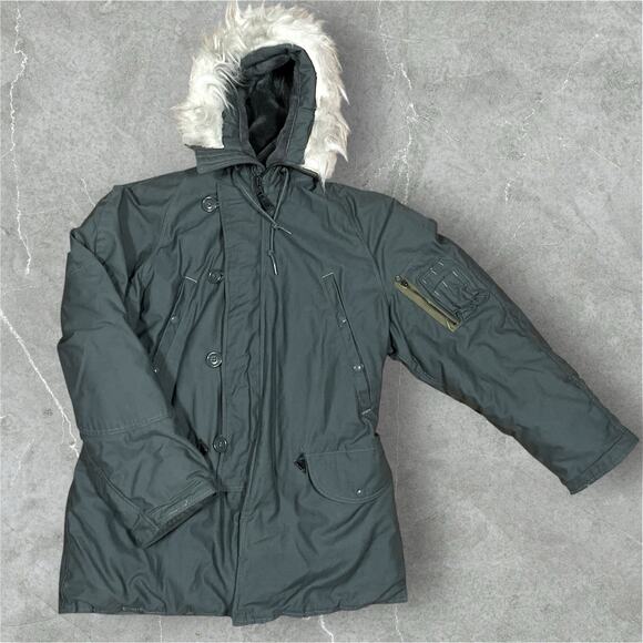 Vintage 70s Gray N-3B Extreme Cold Weather Parka Snorkel Jacket Large Military - Picture 1 of 14